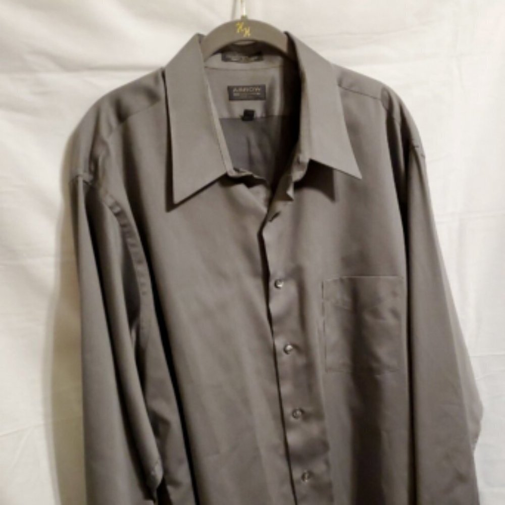 Arrow Mens Long Sleeve Dress Shirt-Sateen XXL-Gray, Pre-owned (MS9)